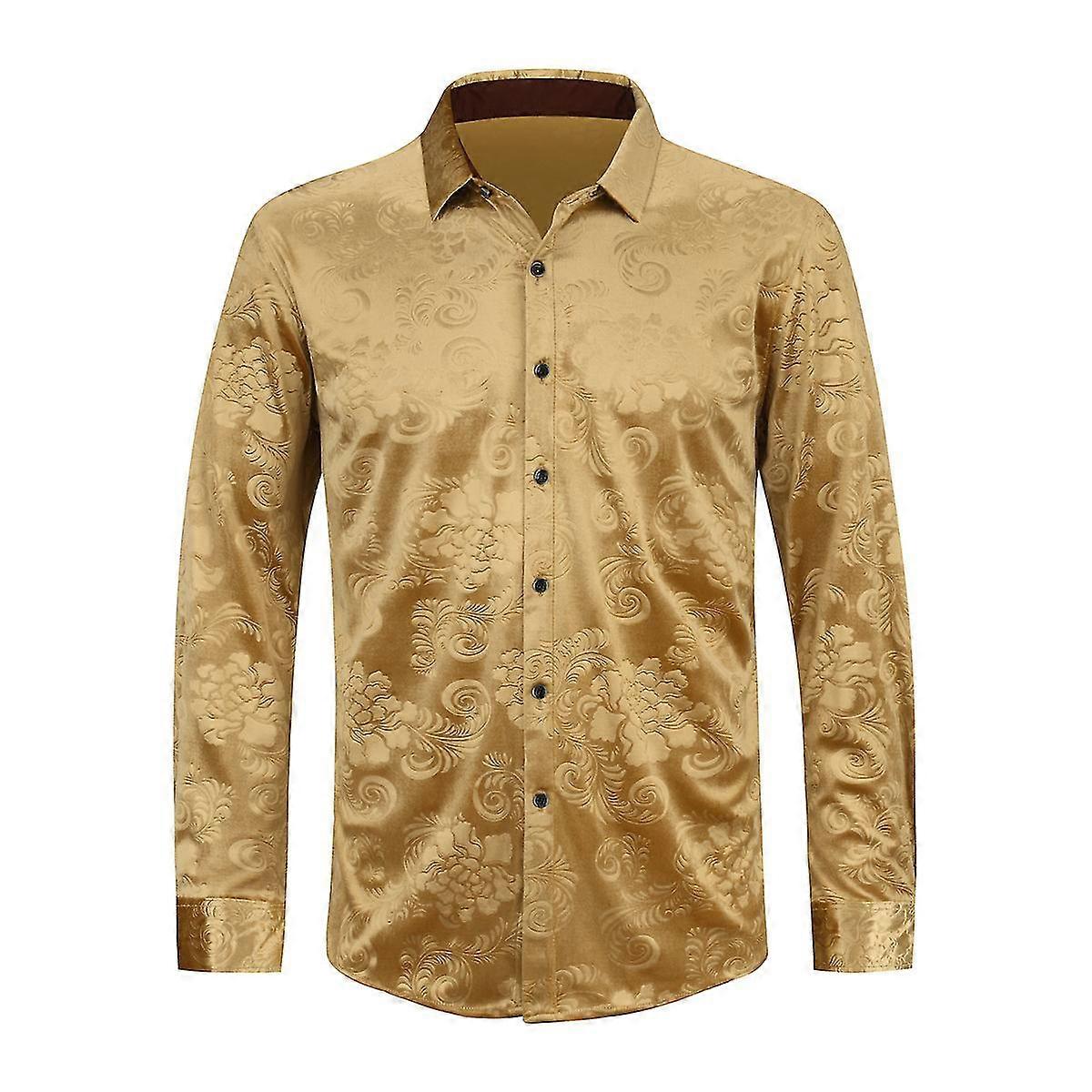 Camicia da uomo Lapel Floral Thin Long Sleeve