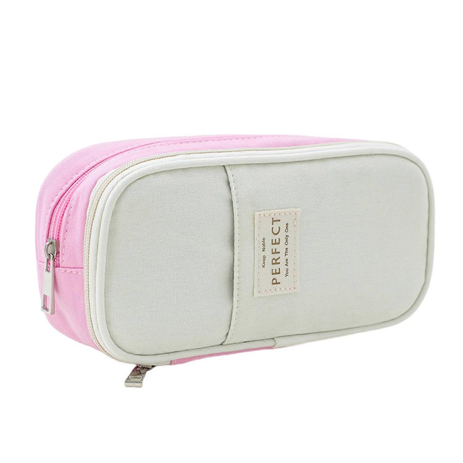 Large Capacity Pencil Case Patchwork Color Zipper Closure Pen Bag Pen Eraser Holder Office Home
