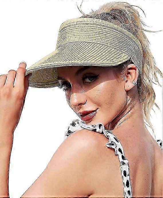 Sun Visor Big Brim Folding Hat Summer Sunscreen Summer Hat Beach Straw Hat (Khaki)