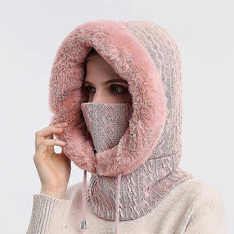 نسائي ركوب التزلج قبعة وشاح متكاملة الحجاب القطيفة المخملية القطيفة (وردي)