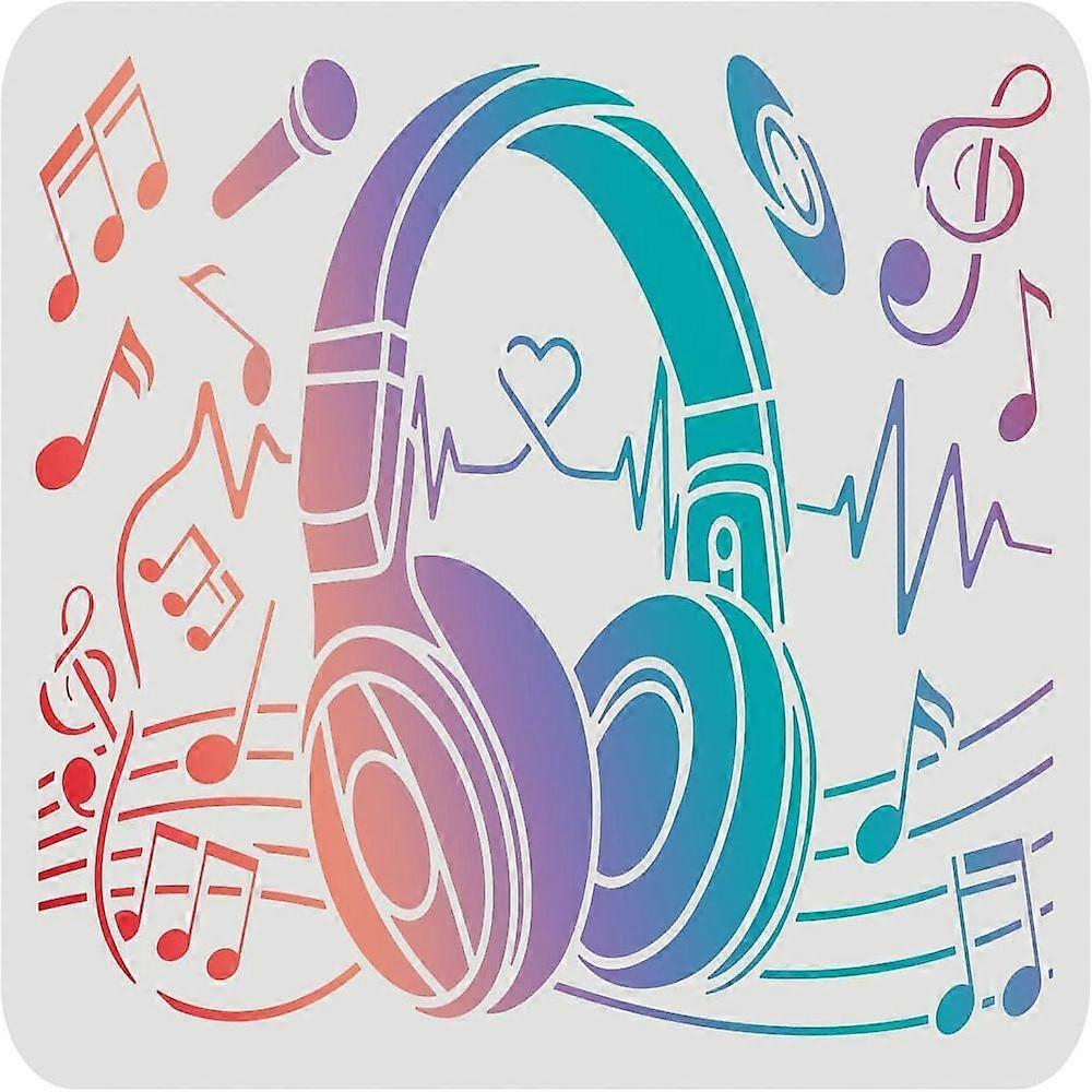 1pc Large Plastic Reusable Drawing Painting Stencils Templates for Painting on Scrapbook Fabric Tiles Floor Furniture Wood Rectangle Headset Pattern 2