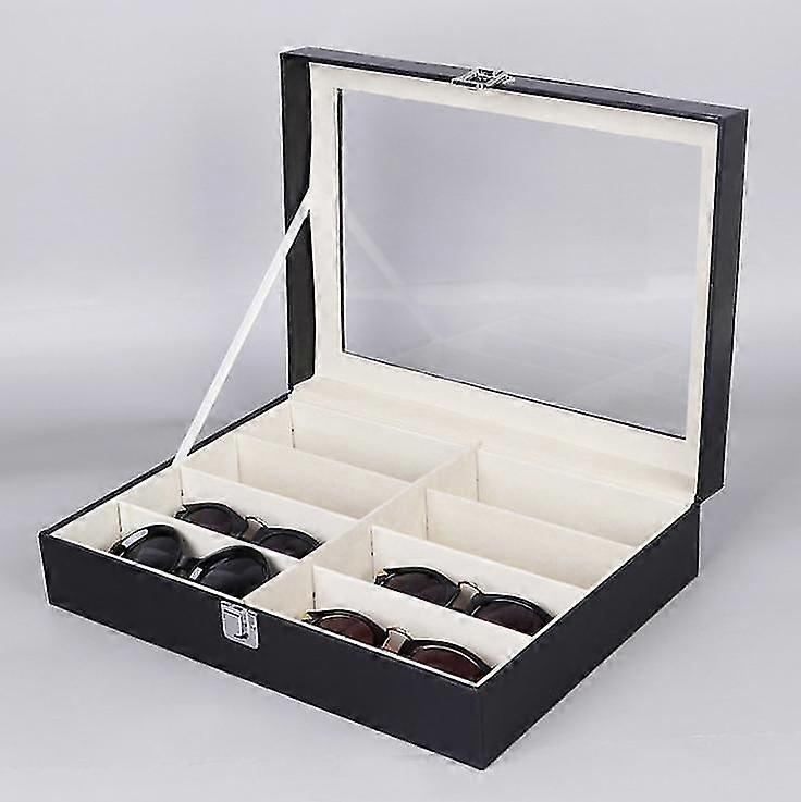 Leather 8 Piece Eyeglasses Storage And Sunglass Glasses Display Drawer Loable Case Organizer,bla,6056