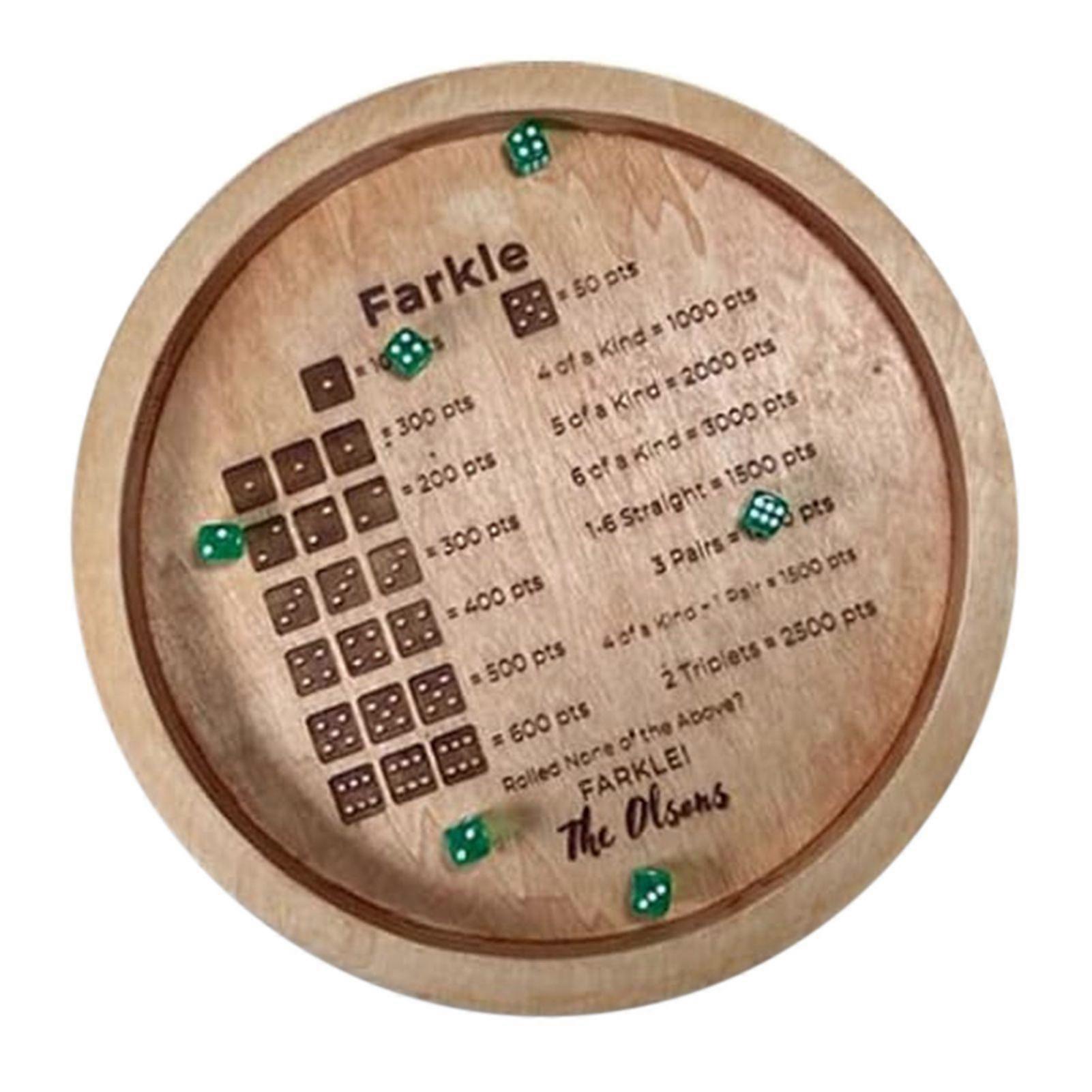 Farkle Dice Game with Scoring Guide - Wooden Dice Tray for Family Game Night, Classic Dice Game Accessory