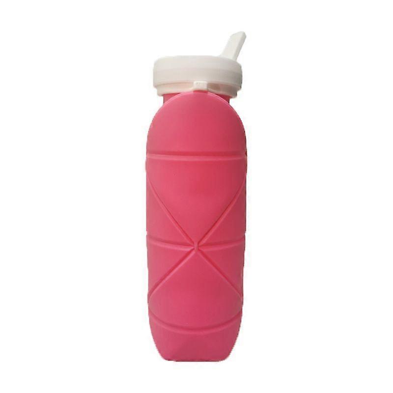 Cycling Travel Portable Silicone Folding Water Bottle Suction Nozzle Pink 600Ml