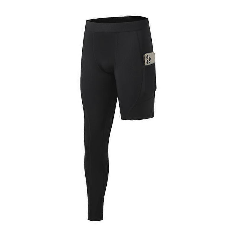 Men Base Layer Exercise Trousers Compression Running Tight Sport Cropped One Leg Leggings Basketball Yoga Fitness Pants With Pocket
