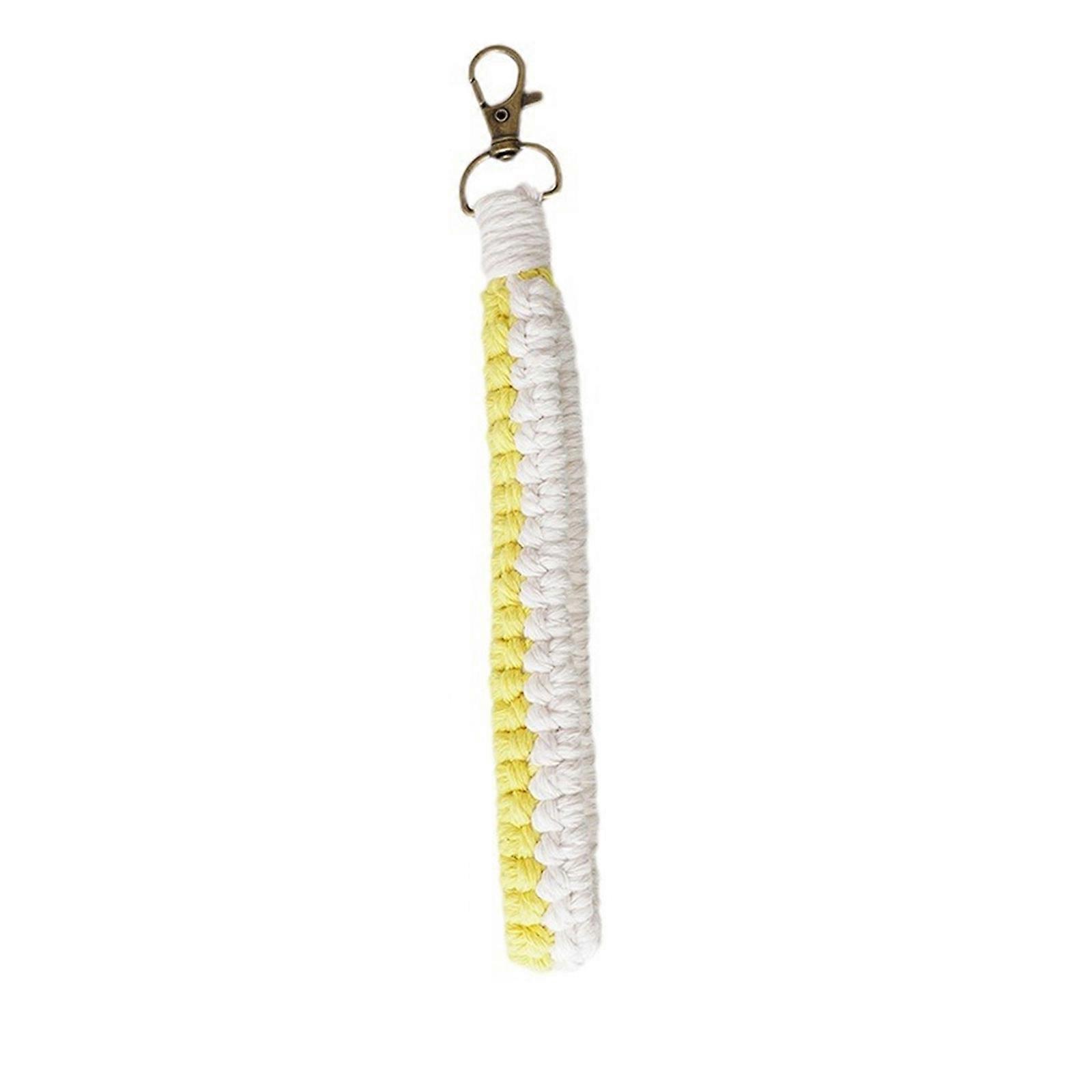 Coloré fait à la main tressé corde de coton porte-clés élégant sac et téléphone décoration à la mode pendentif clé pour les femmes jaune et blanc