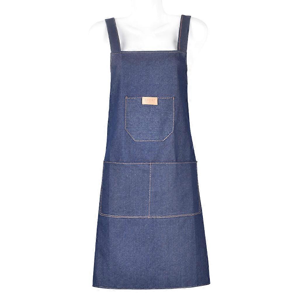 Adjustable Denim Apron with Multi Pockets Unisex Long Bib Aprons for Chef BBQ Kitchen Durable to Use