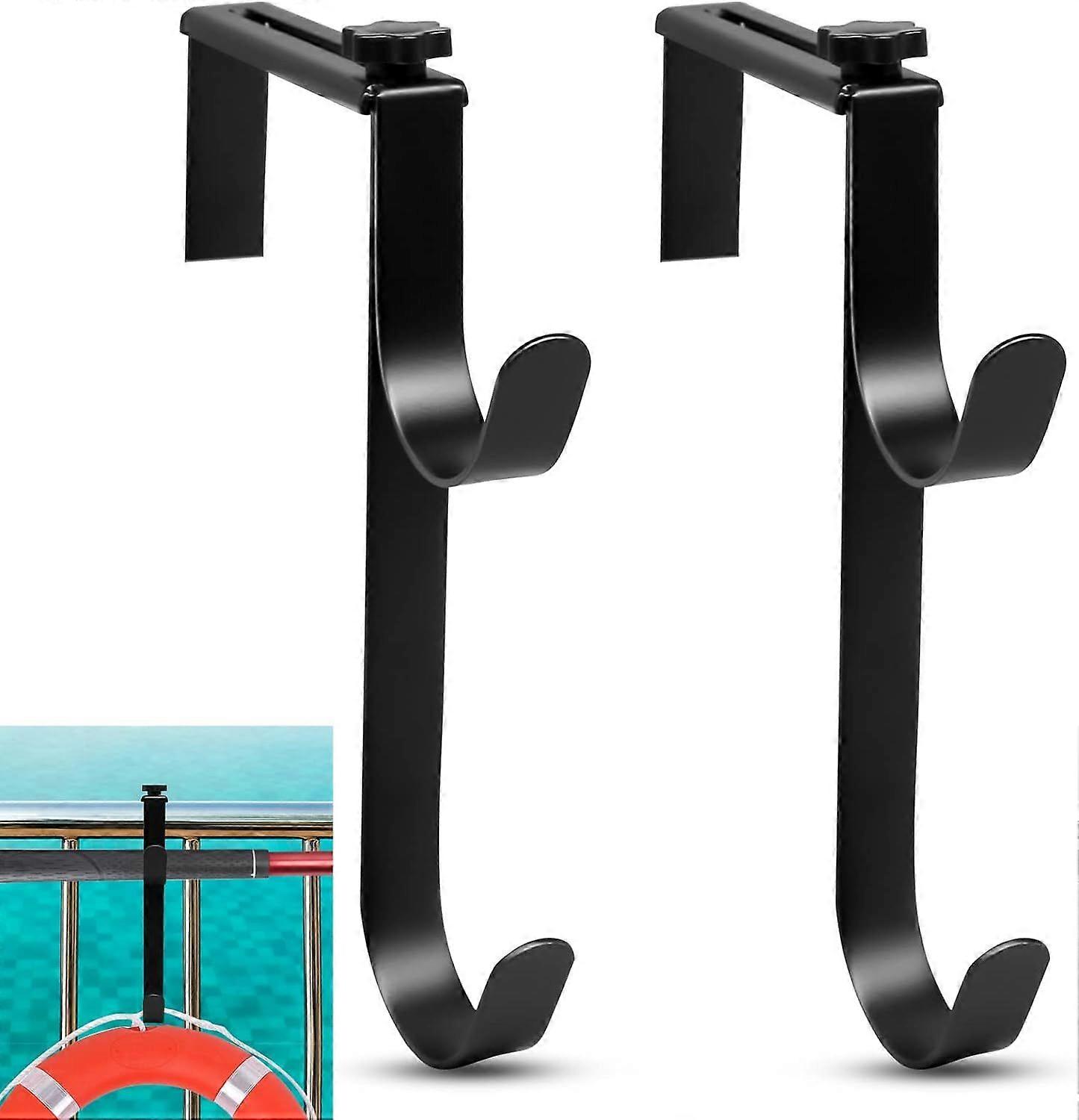 2Pcs Adjustable Pool Pole Hook, Double Pool Pole Hook, Pool Fence Hook, Pool Equipment Hook, Pool Hose Hook (Black)