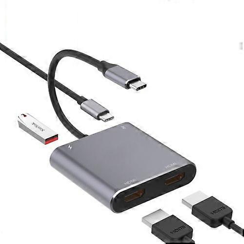 ZRUXE HB-237 4 in 1 Type-C to Dual HDMI + USB + TYPE-C Adapter