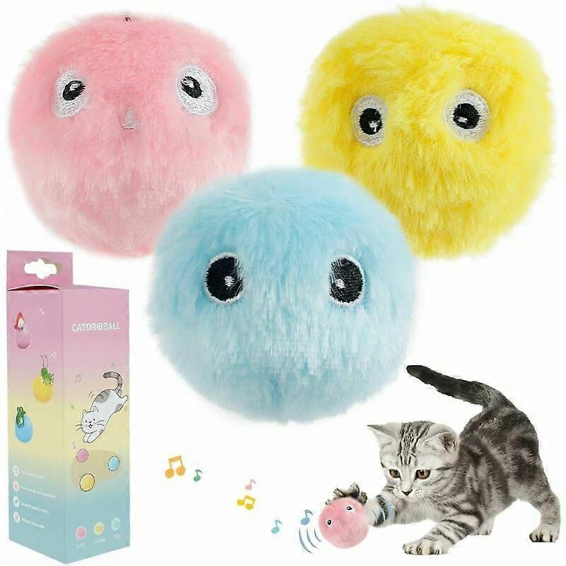 Interactive Cat Toy, with Screaming Birds, Frogs and Crickets, Plush Cat Balls to Chase (3pcs)