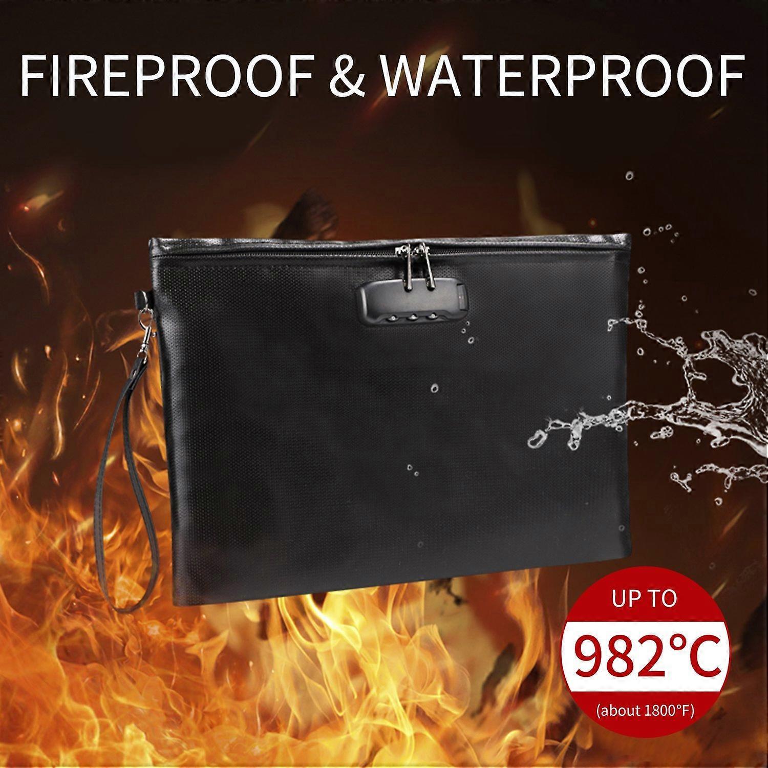 Fireproof Document Bag with Lock Money Safety Organizer Zipper Closure Storage Pouch Pocket with 10 