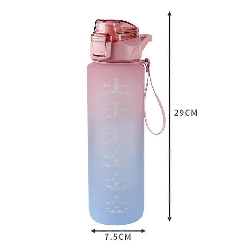 1L Large Capacity Water Bottle Cup with Straw Gradient Water Cups with Time Marker Outdoor Fitness Sports Kettle
