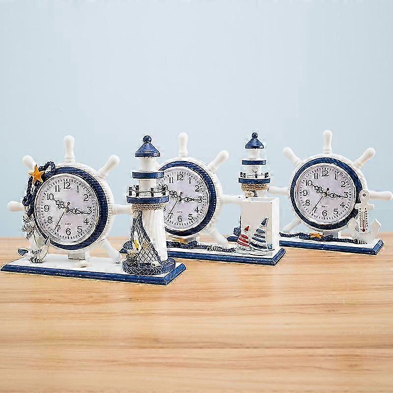 木製地中海アートクロックぼろぼろシック灯台オーナメントラバーキッズテーブルクロック灯台マントルクロック海洋航海時計装飾