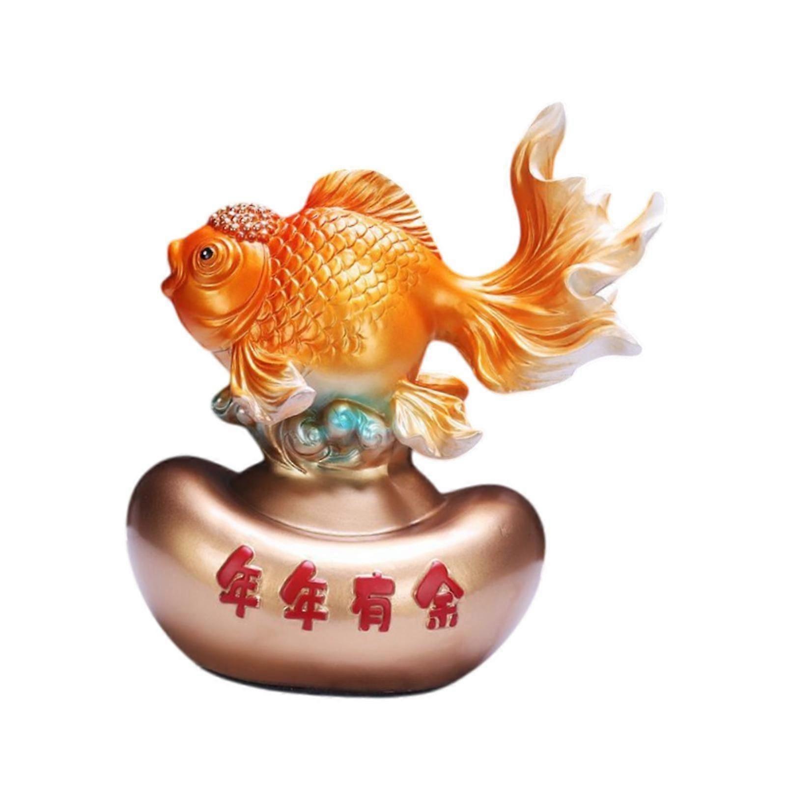 Harts Figurine Collection Konstverk Guldfisk Staty för Skåp Inomhus Sovrum Guld Guldfisk
