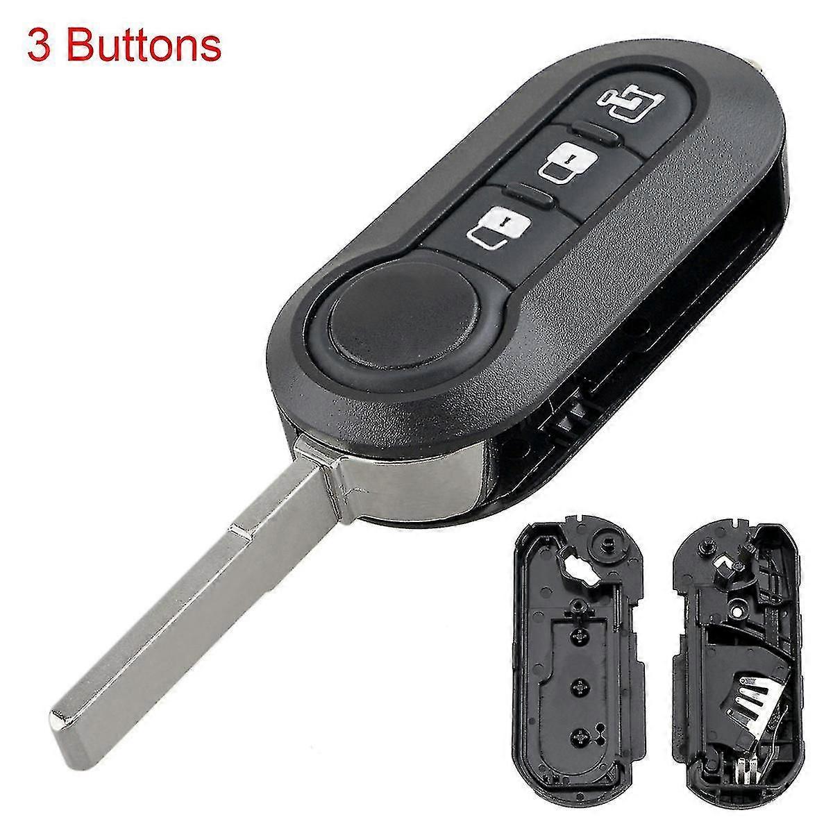 Foldable Car Key Remote Control, Replacement Case, Key Shell, Compatible With Fiat 500, Krasnopunto Bravo, 3 Buttons
