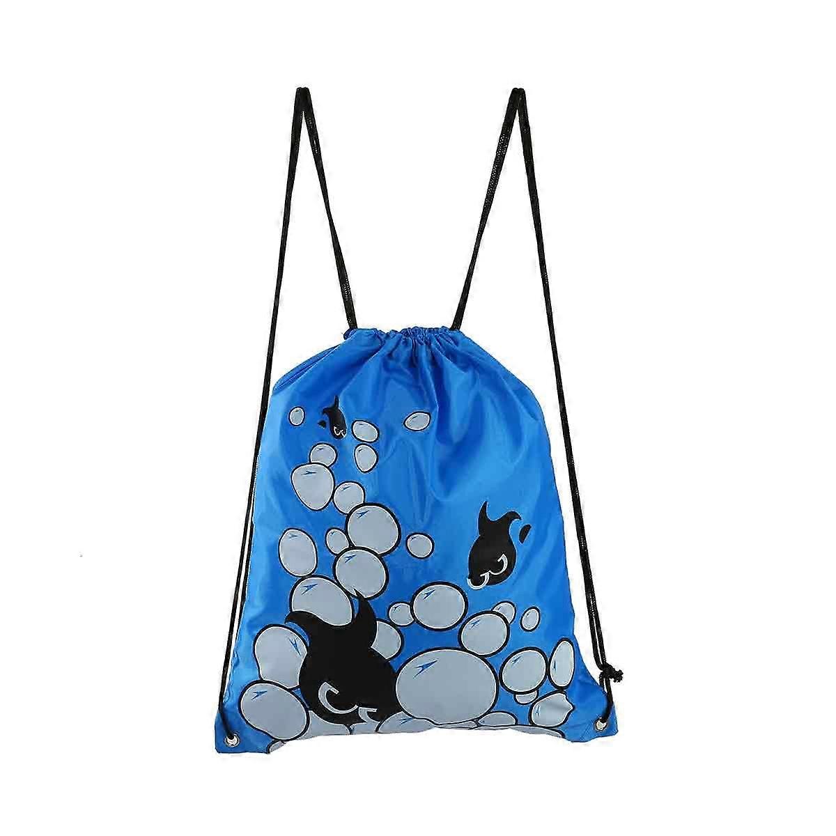 Drawstring Backpack Waterproof Sackpack Folding String Bag (Blue Fish)