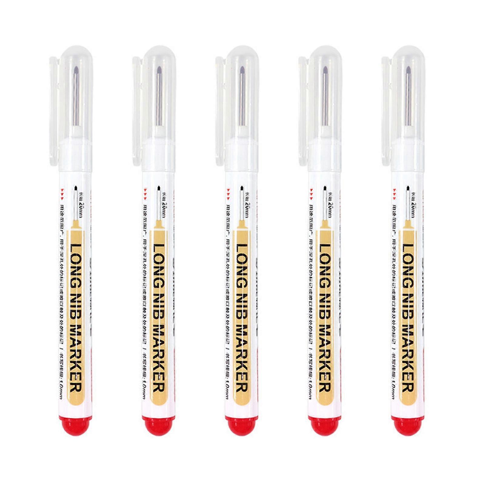Multi Purpose Craft Marker Pens Pack of 5pcs Long Nib Marker Pens for Metal Processing and Book Shelf Decoration Red