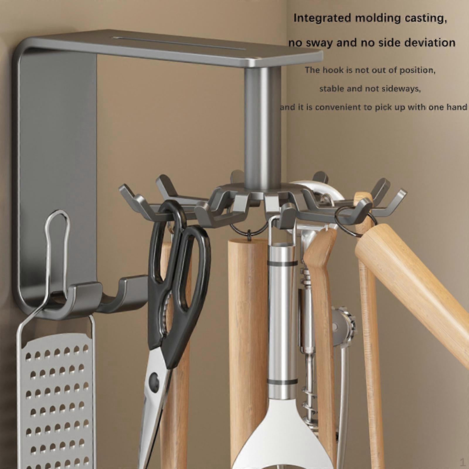 Kitchen Utensil Hooks Heavy Duty Rotatable No Punching Wall Mounted Organization for