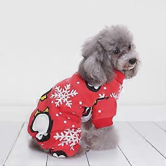 Festive Fun, Refined Design for Pets' Four-Legged Clothes, Breathable Fabric for Comfortable Christmas Pajamas (Red, Suitable for Multiple Breeds)
