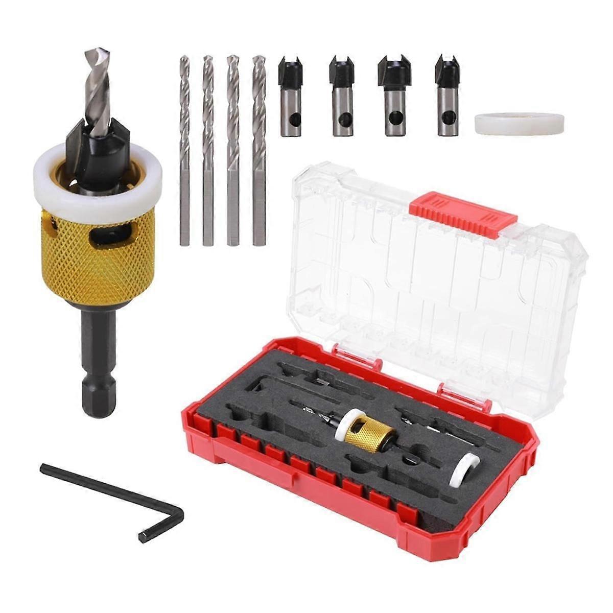 Tipped Countersink Drill Bits Set with Low Friction Depth Stop, 1/4in Quick Change Countersink Drill for Wood, Plastic