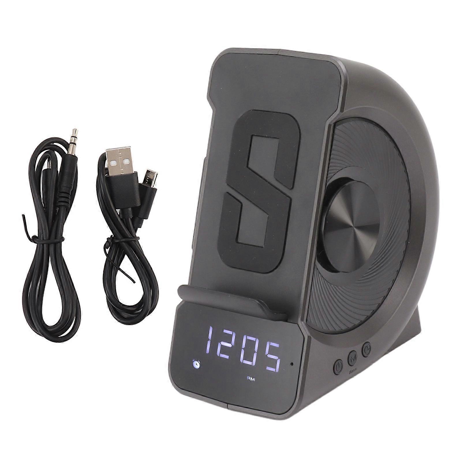 3 in 1 Bluetooth Speaker PC ABS Alarm Clock with Wireless Charging for Bedside 10W