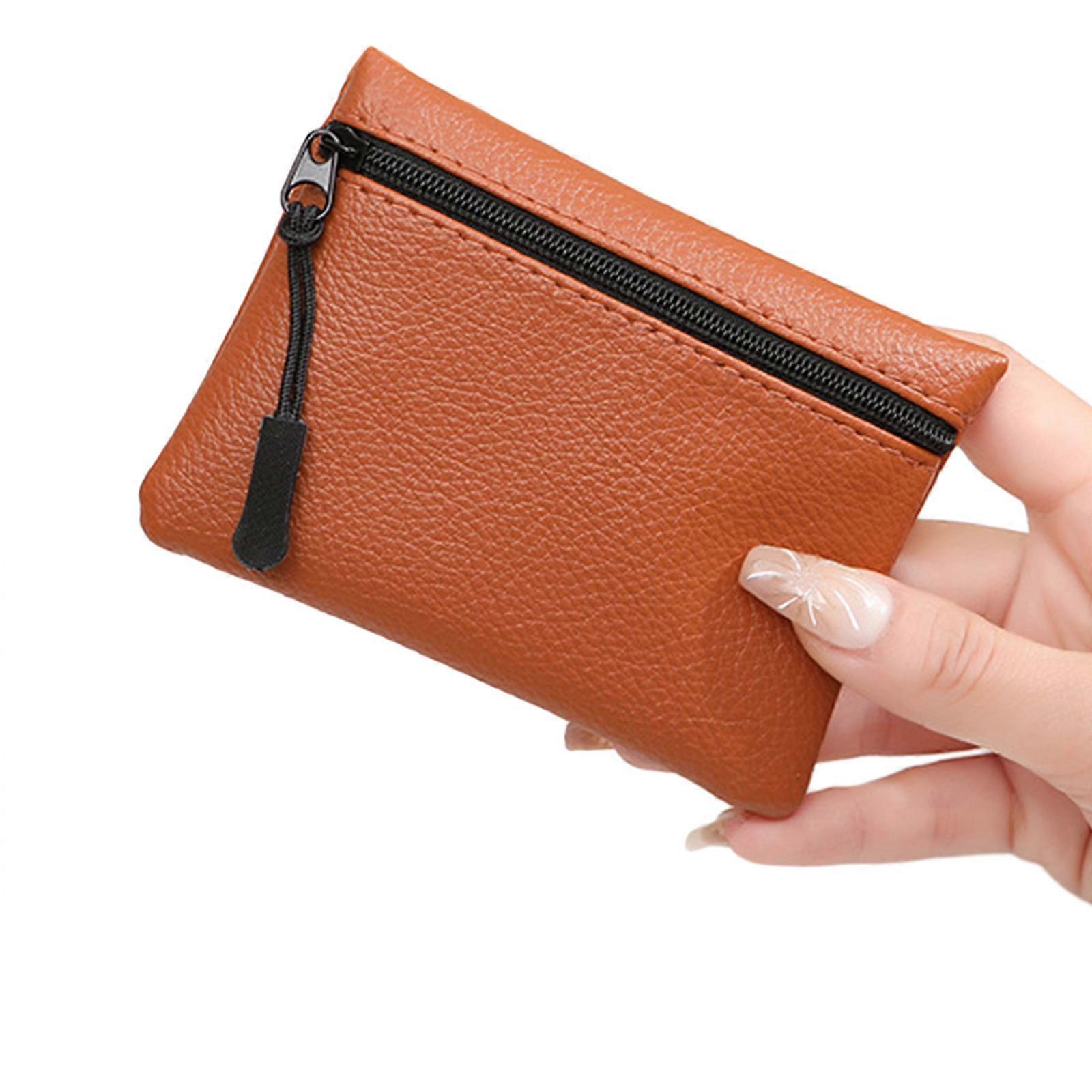 PU Leather Coin Purse PU Leather Change Pockets Practical and Stylish Wallet for Women and Men Light Brown