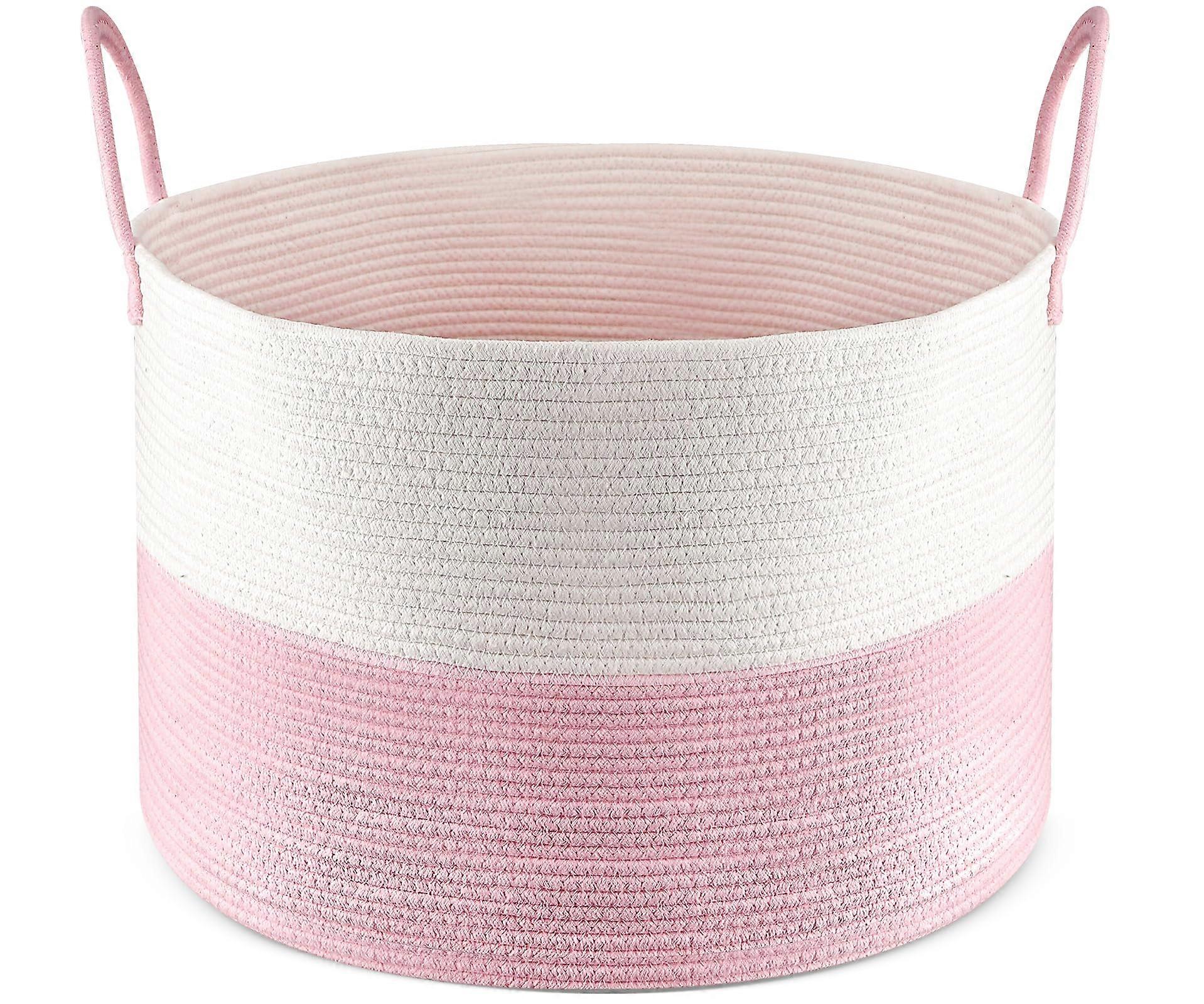 Laundry Hamper Blanket Basket for Laundry and Nursery in Mixed Pink White