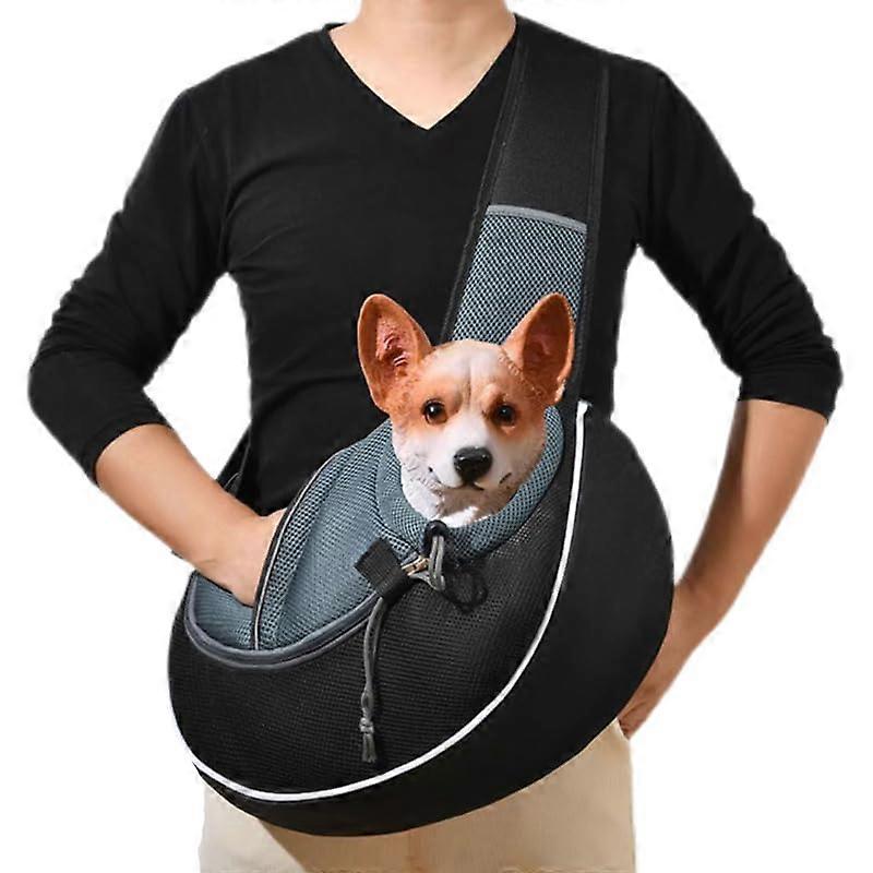 Sac à dos portable pour chiens et chats, extensible et diagonal, avec boucle de sécurité et ceinture anti-casse, noir