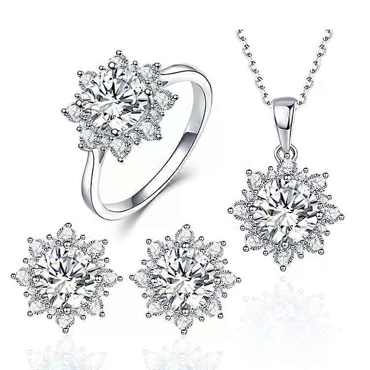 Snow Shape Gemstone Jewelry Set-3 PCS for Women,7 White Crystals White,7
