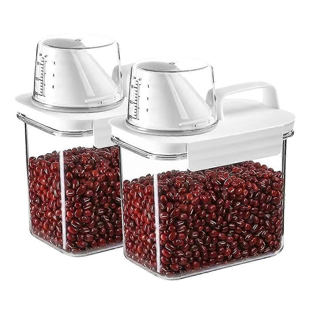 2Pcs Rice Dispenser Storage Containers, 1.1L Small Bucket Rice with Measuring Cup & Pour Spout