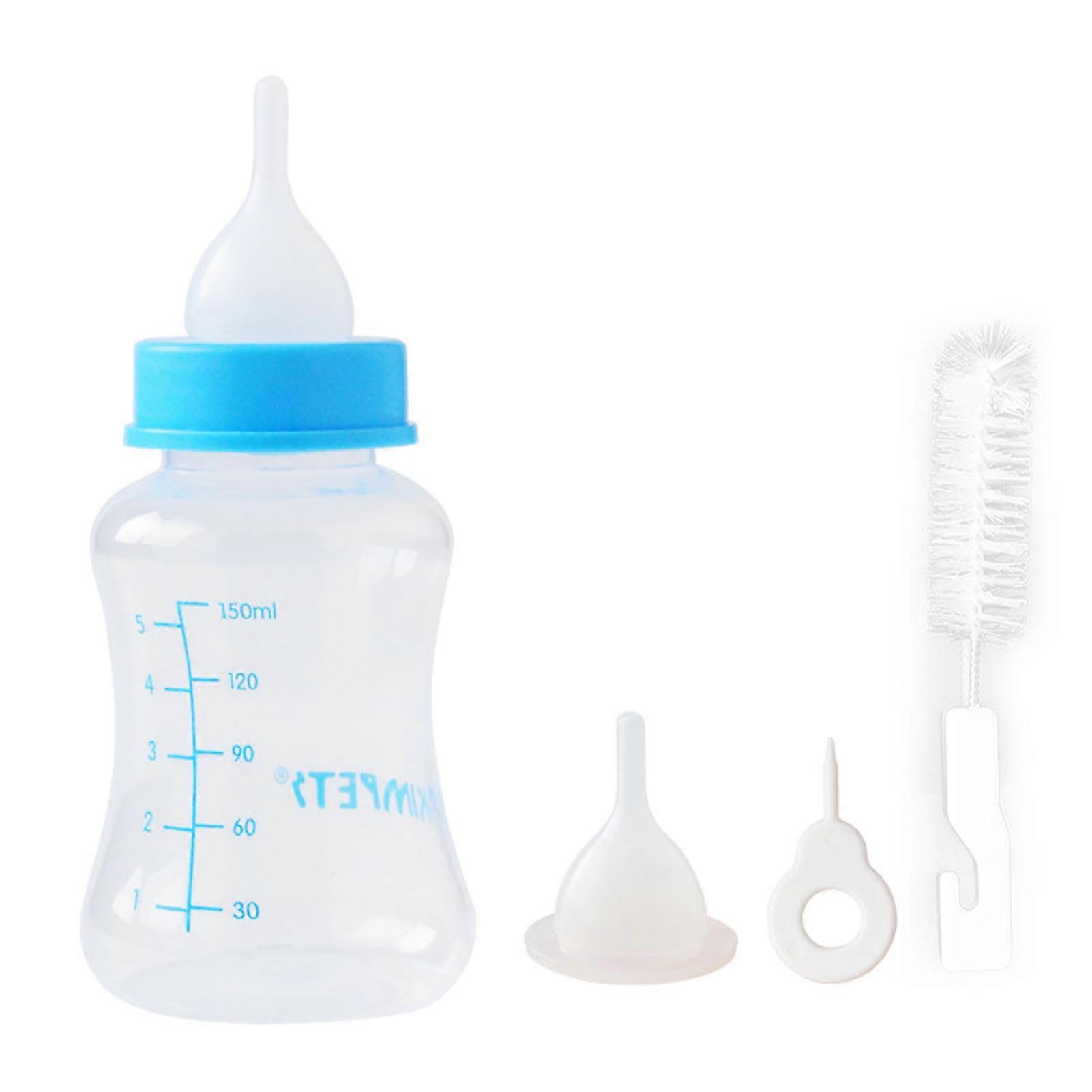 150ml Pet Feeding Bottle Silicone Kitten Puppy Nursing Bottle with Replacement Pacifiers for Small Animals Blue 