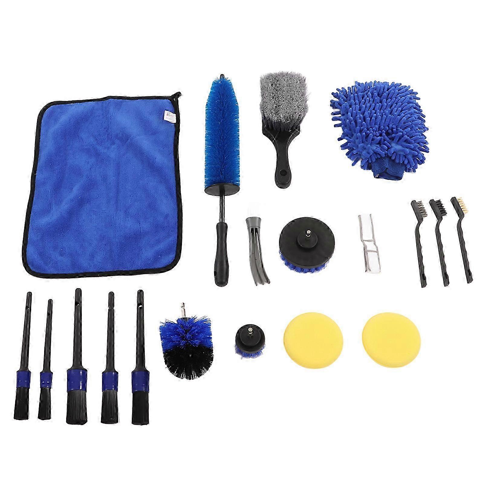 18pcs Car Detailing Brush Kit Tire Drill Brushes Wash Mitt Towel Wax Pad Cleaning Tool for Wheel Exhaust PipeColor B Kit