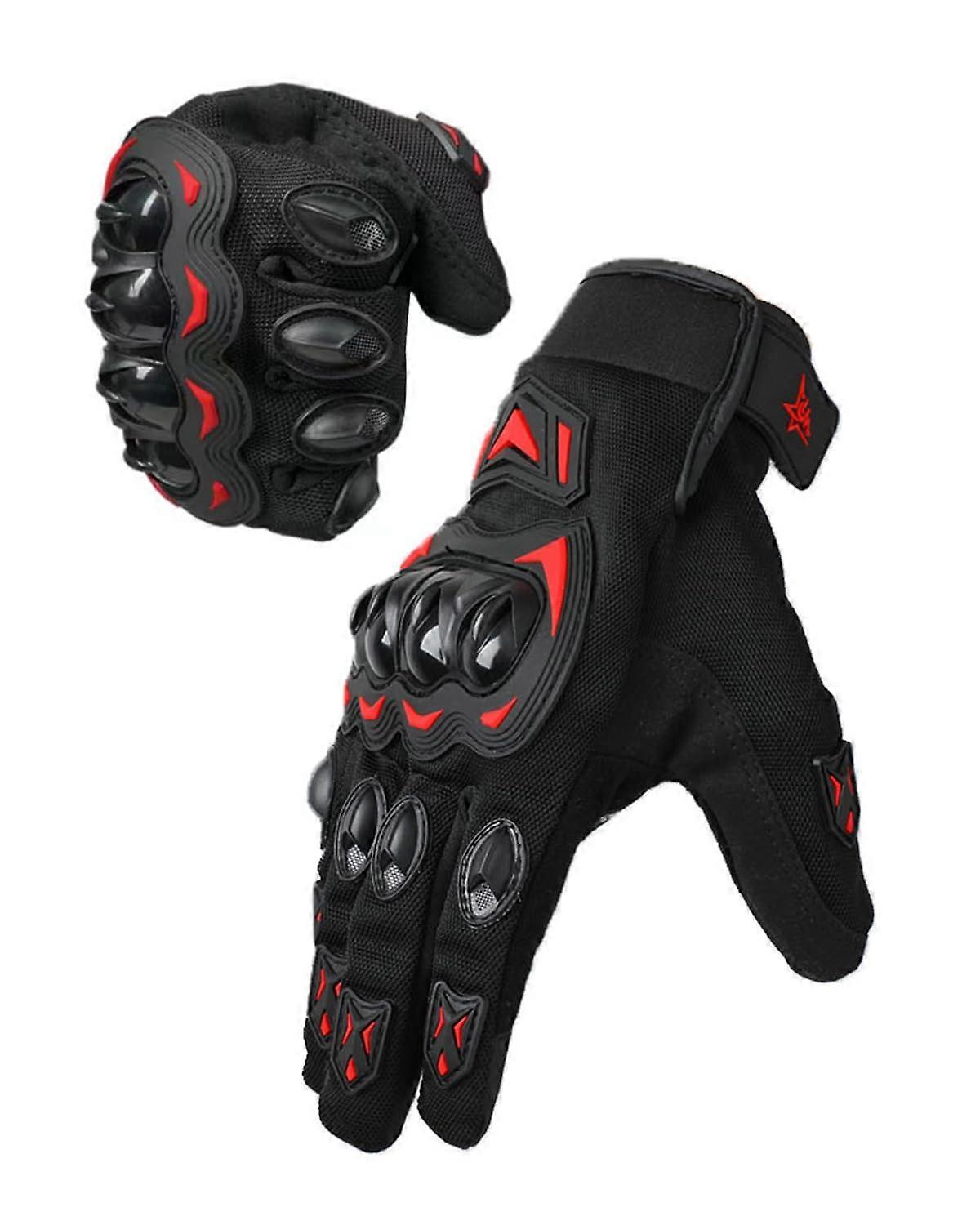 Motorcycle Gloves for Men, Touch Screen Tactical Riding Gloves, Fixed Knuckle, Anti-Slip Airsoft Gloves, Red, Medium Size