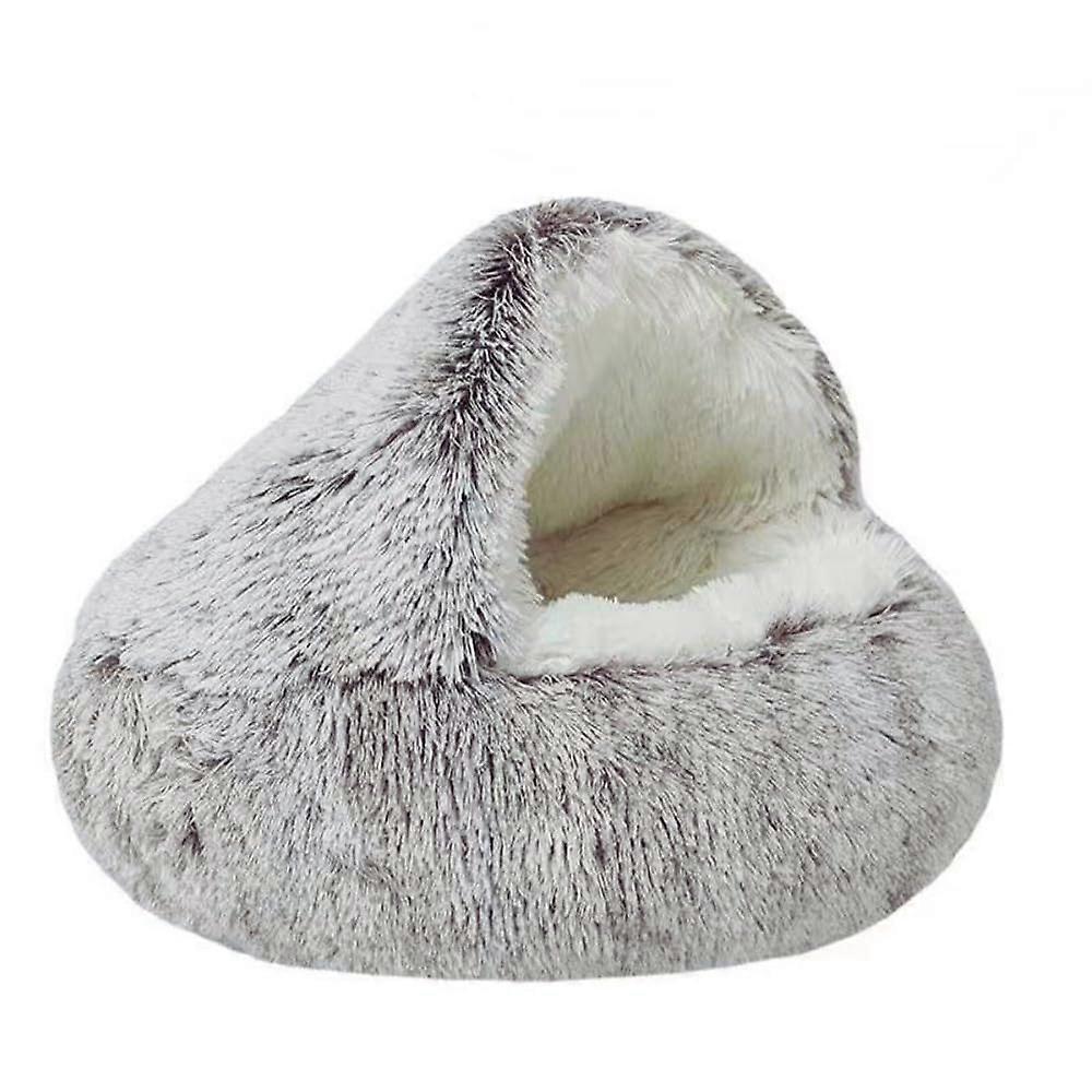 Gvenia Round Fluffy Hooded Cat Bed Cave, Donut for Enclosed Cats, Dog Calming Bed, Non-Slip and Waterproof Bottom, Washable, 20 Inch, Dark Gray
