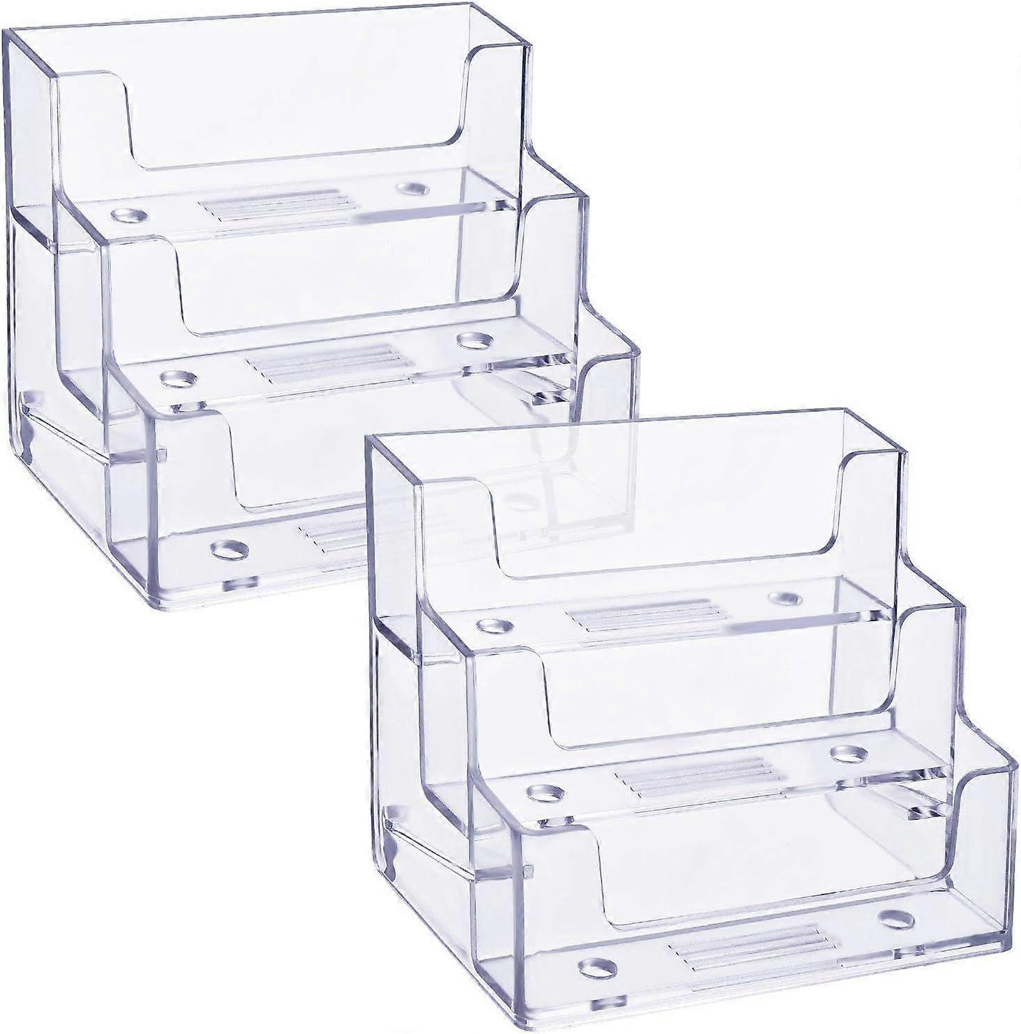 2 Pieces Business Card Holder 3 Tiers Acrylic Stand Organizer Clear Card Holder Display for Office, 180 Cards Capacity