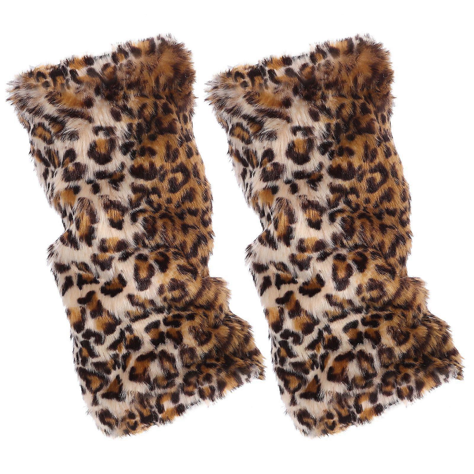 40 ס"מ פרווה מלאכותית רגליים חמות יותר קטיפה אופנה ארוכה רגליים חמות יותר כיסוי חפתים לנשים בנות (צבע נמר)