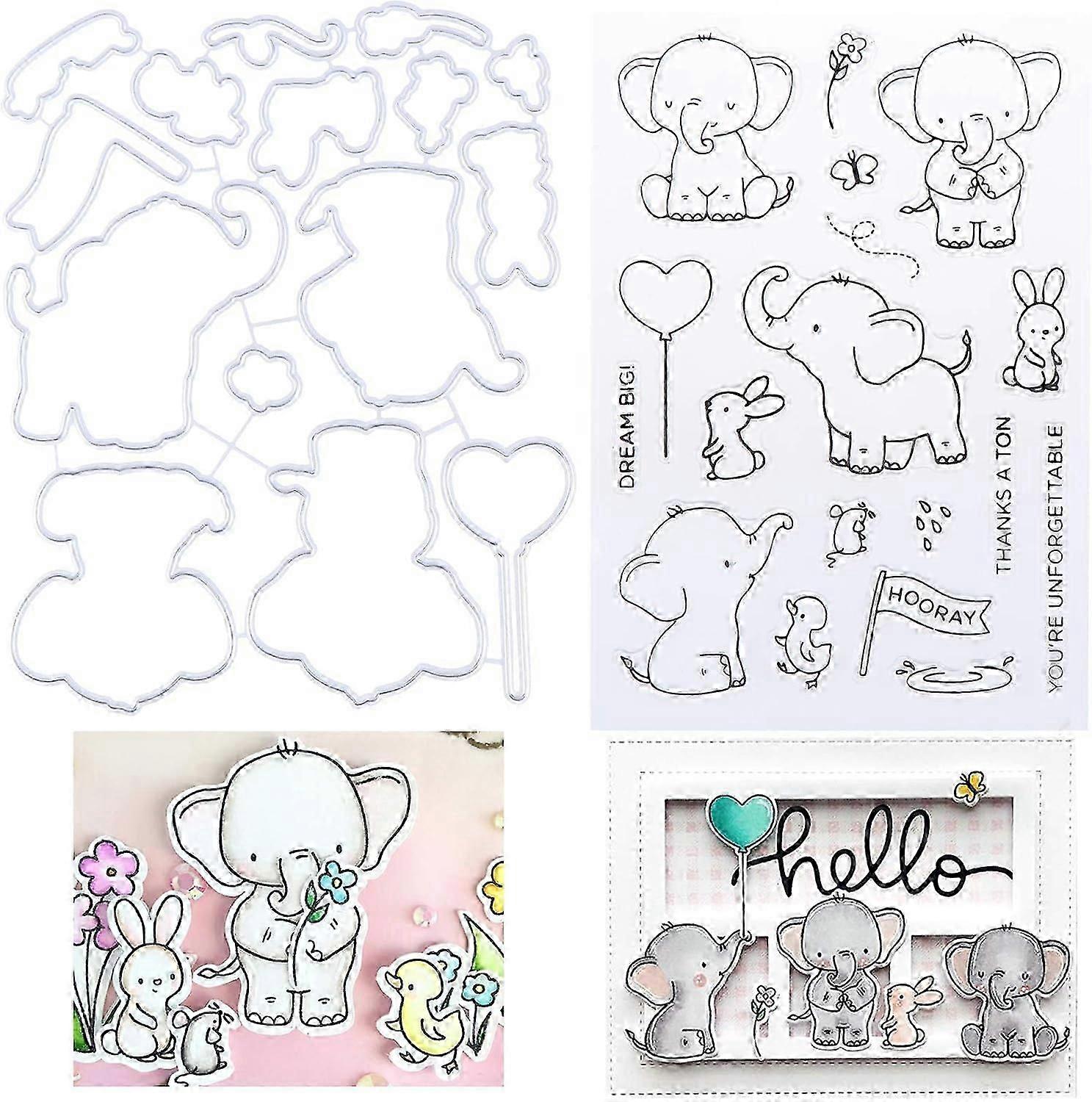 Elephant Clear Stamps Cutting Dies Kit - Diy Scrapbooking