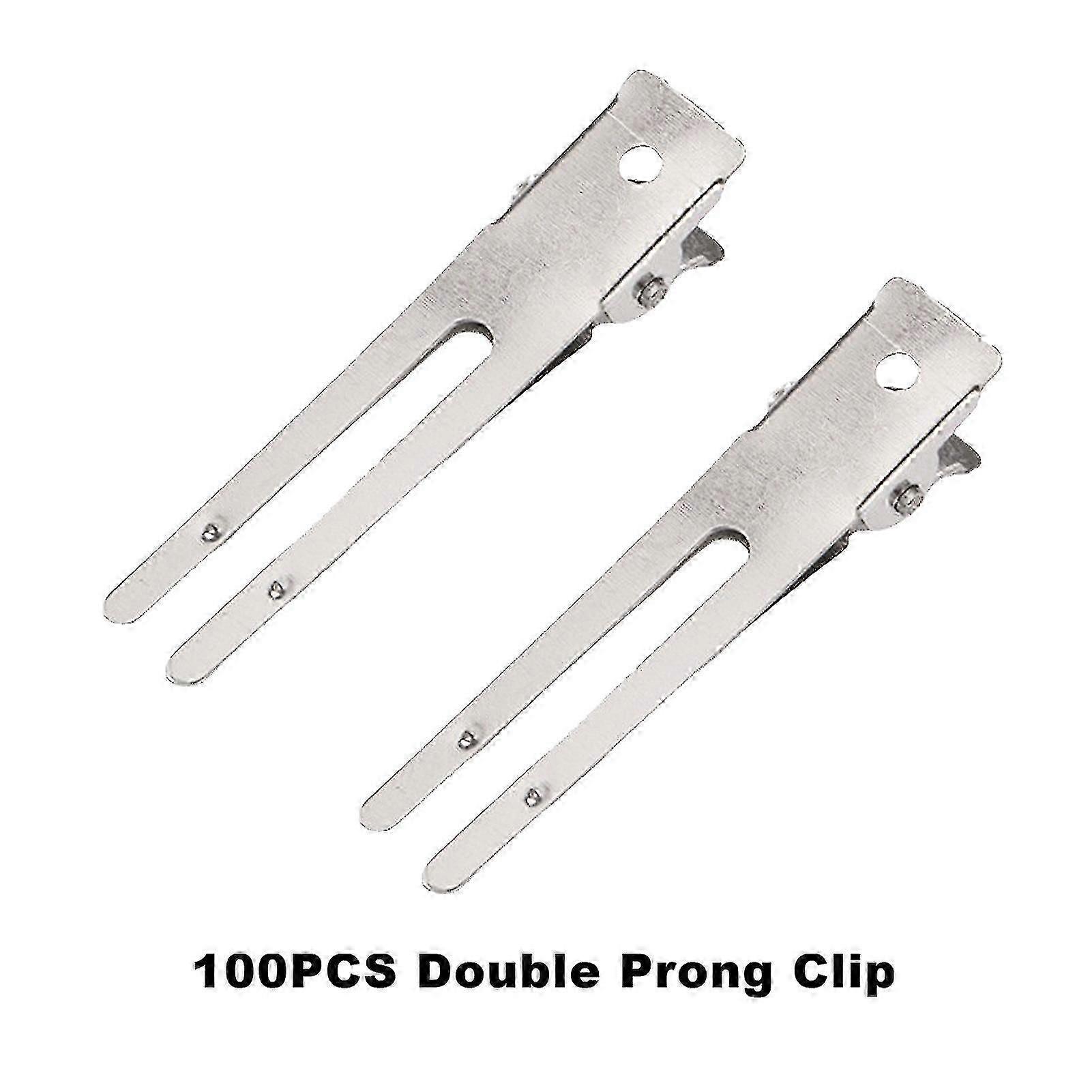 100pcs Curl Setting Section Silver Double Prong Clip Barber Hairpin Styling Tool