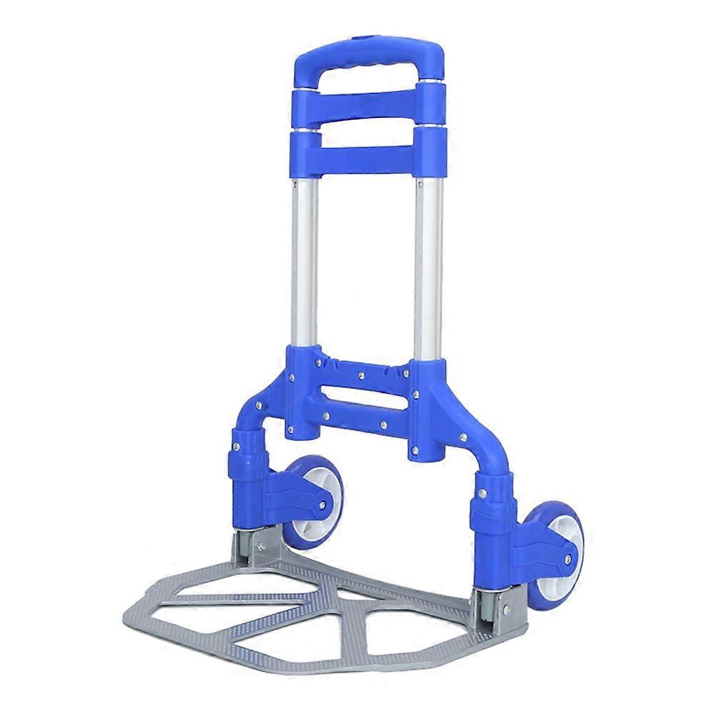 Hand Truck and Dolly up to 150 lb Capacity, Adjustable Aluminum Folding Hand Cart with Rubber Wheels (Blue)