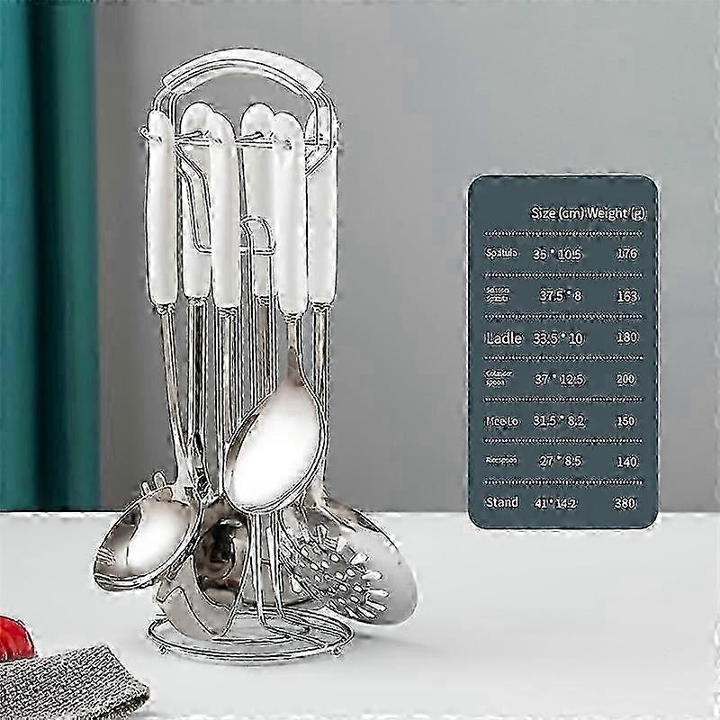 7pcs Stainless Steel Kitchenware Set Kitchen Accessories Utensils Cooking Tools With Ceramic Handle