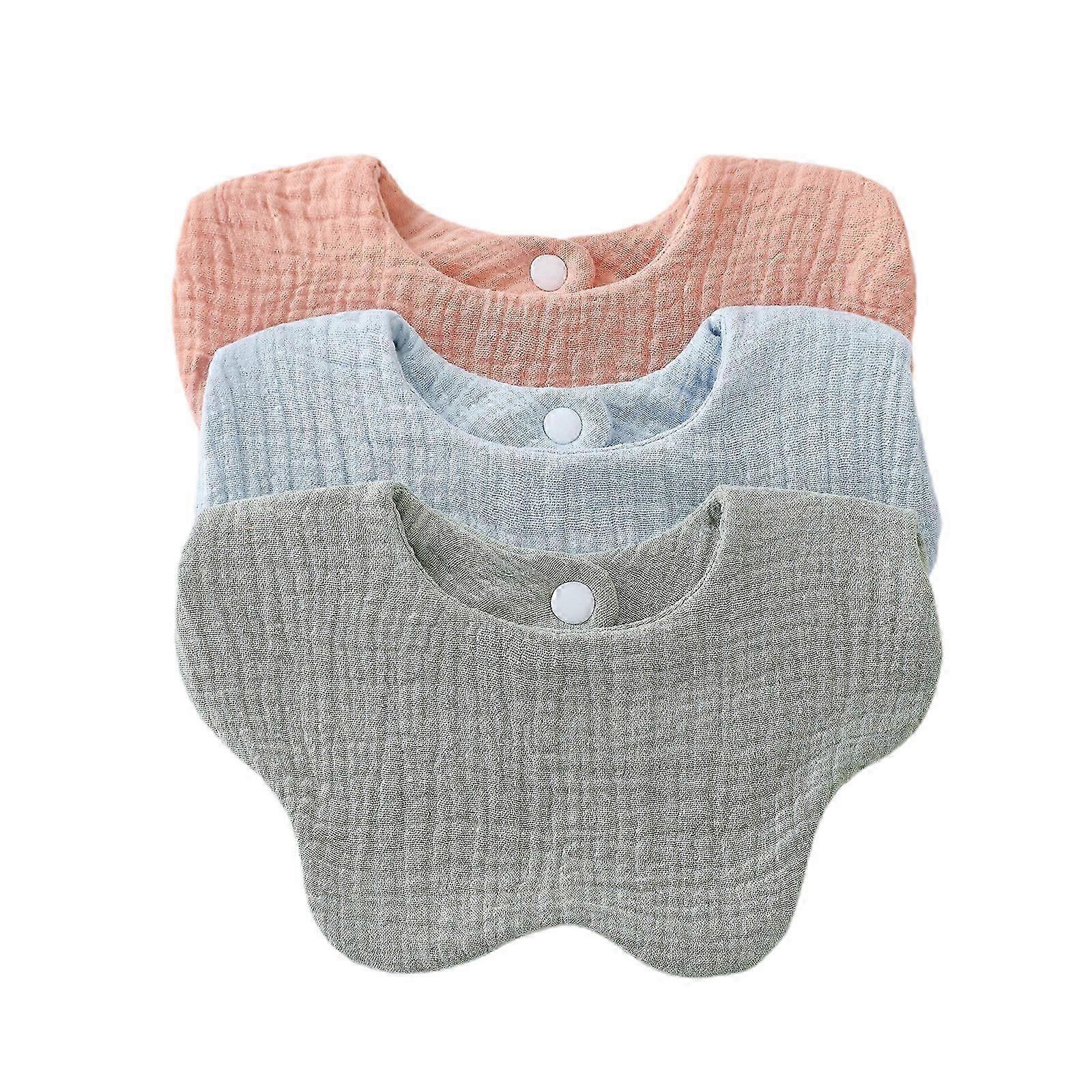 Set Of 3pcs Baby Teething Bib 6-layer Absorbent Saliva Towels Comfortable Toddler Burp Cloths For Infants 0-2 Years Light Blue Camel