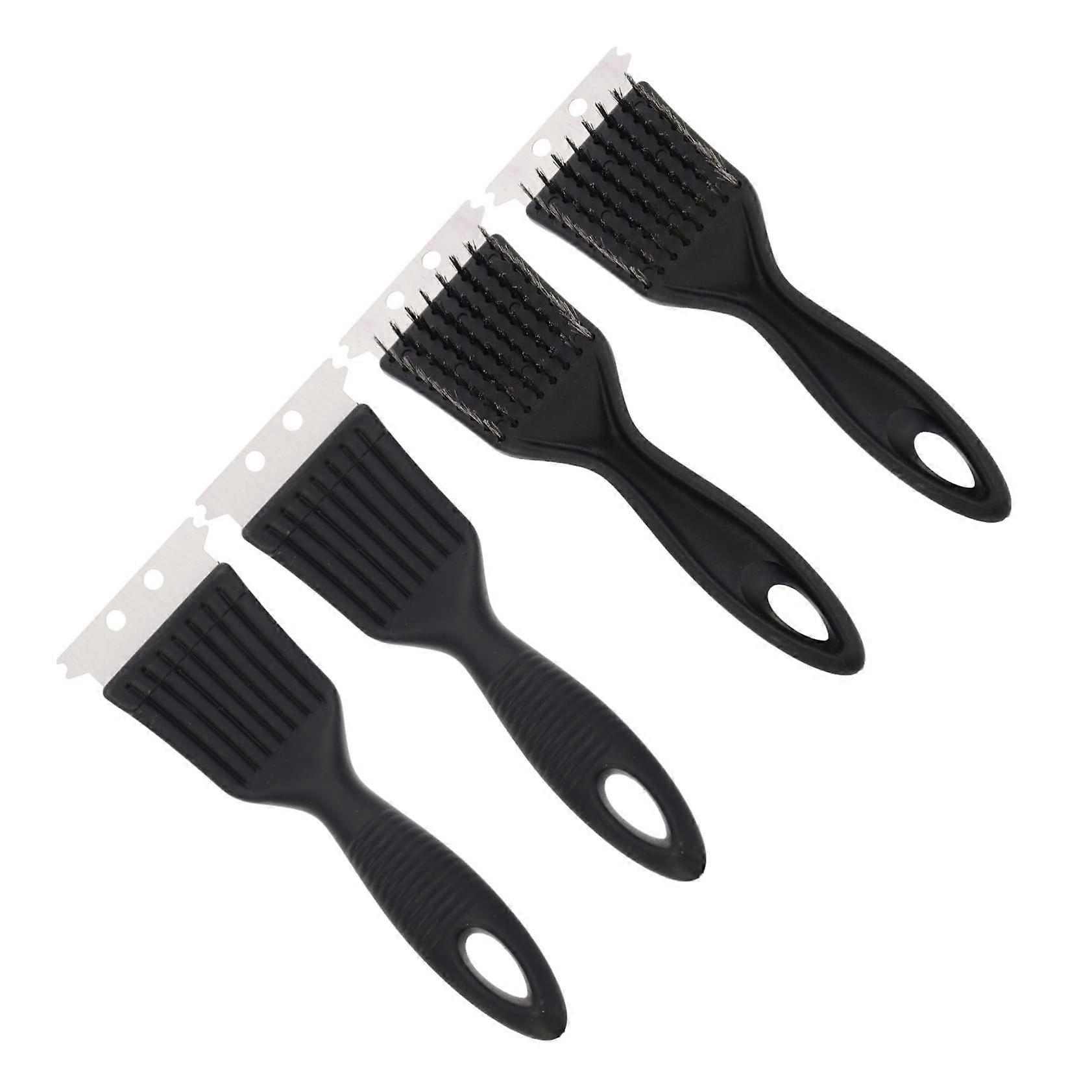 Grill Cleaning Brush Set 4 Piece Multifunctional Cleaning Tools Black Plastic Compatible With Charcoal And Gas Grills