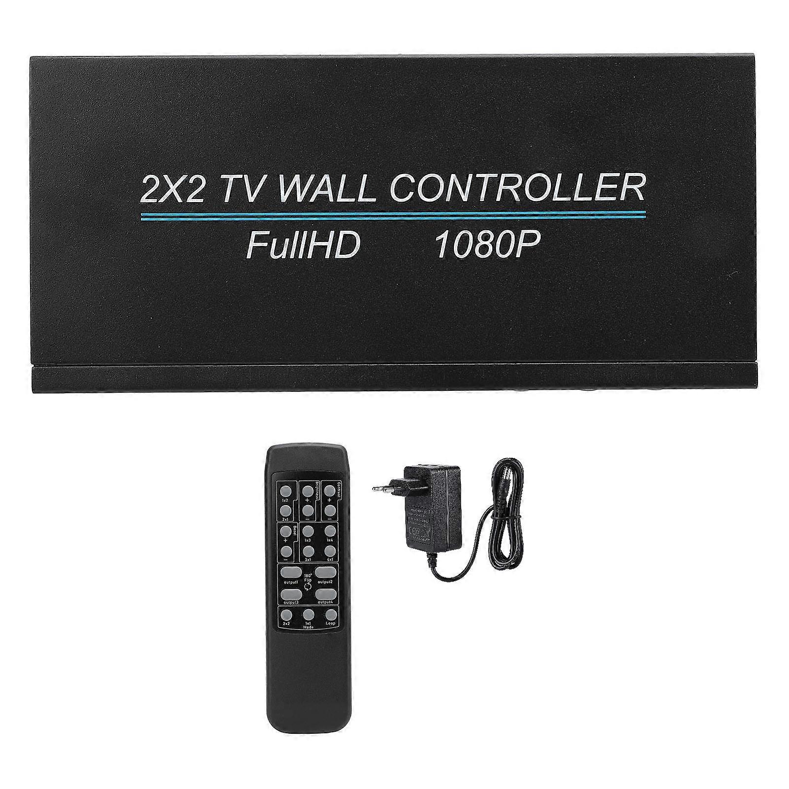 4K 2x2 Video Wall Controller with Remote, 180° Rotation, 8 Modes, EU Plug, UHD 30Hz