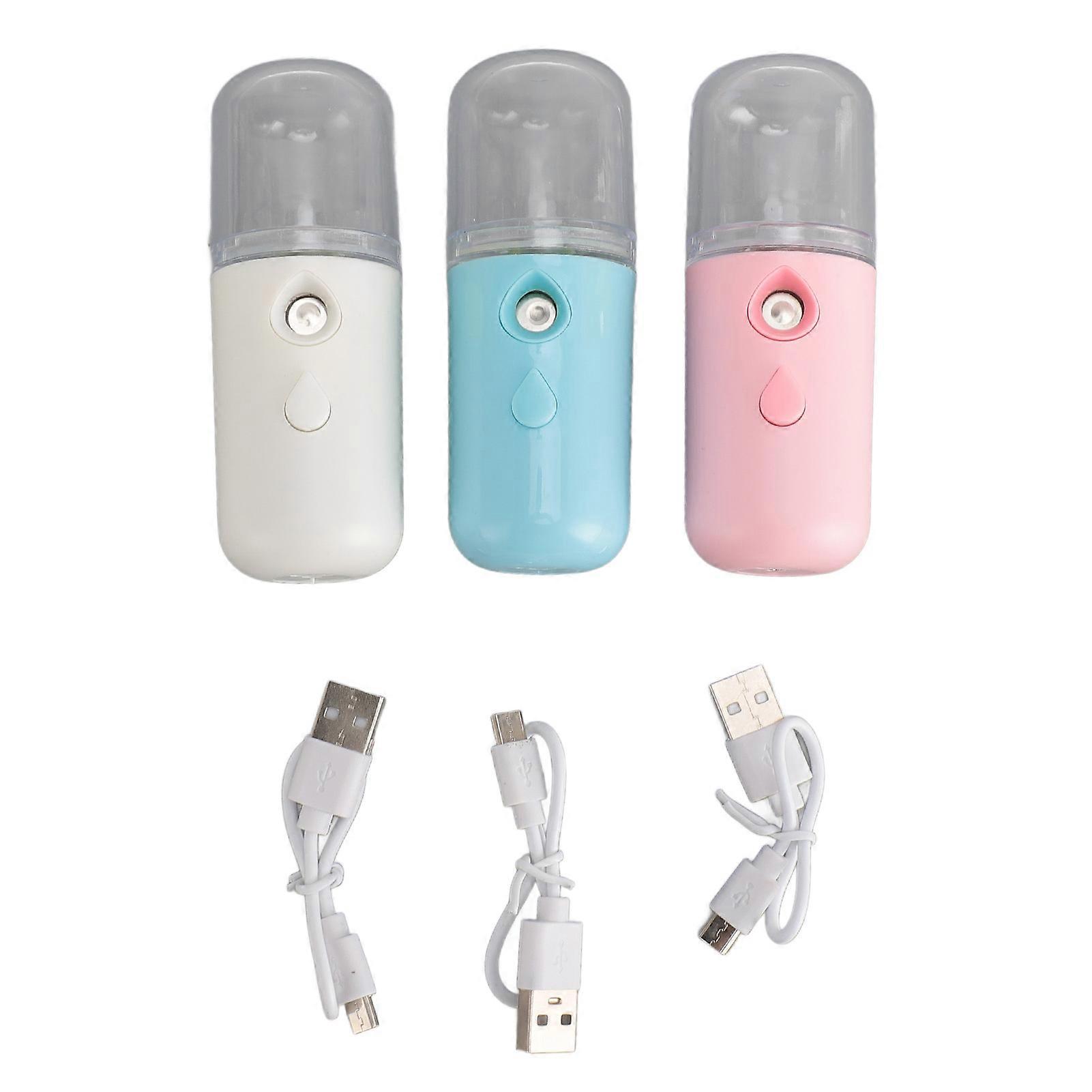 3pcs Face Mister Hydrating Moisturizing USB Rechargeable Handy Skin Care Portable Mini Nano Mist Sprayer for Daily Makeup White Blue Pink