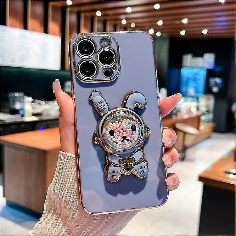 Compatible For iPhone 15 Pro Case Electroplating Rabbit Kickstand TPU Phone Cover