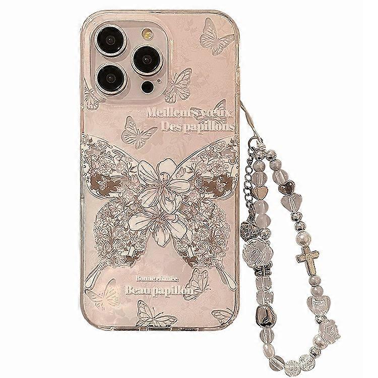 Compatible For iPhone 14 Pro Max Case IMD Butterfly Pattern TPU Phone Shell with Hand Strap