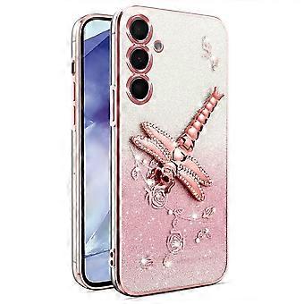 KADEM Compatible For Samsung Galaxy A15 5G / 4G Case Dragonfly Kickstand TPU Flowers Glitter Phone Cover