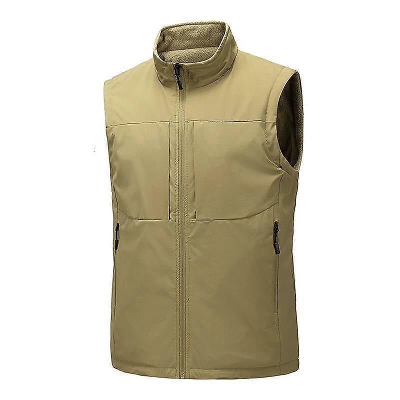 Autumn and Winter Men's Middle-aged Velvet Thickened Vest with A Base To Keep Warm and Casual Vest, Wearing A Multi-pocket Vest on Both Sides