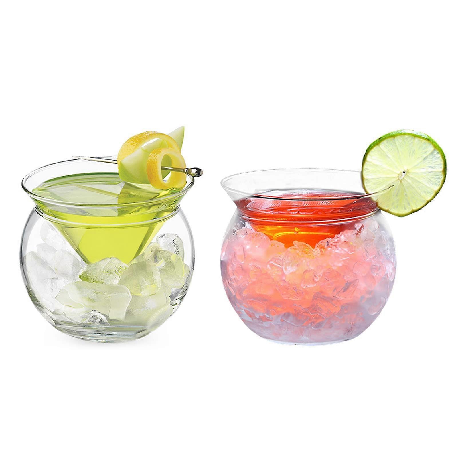 Martini Stemless Glasses Set of 2, 5oz Cocktail Glasses with Large Ball Base for Home Bar and Entertaining