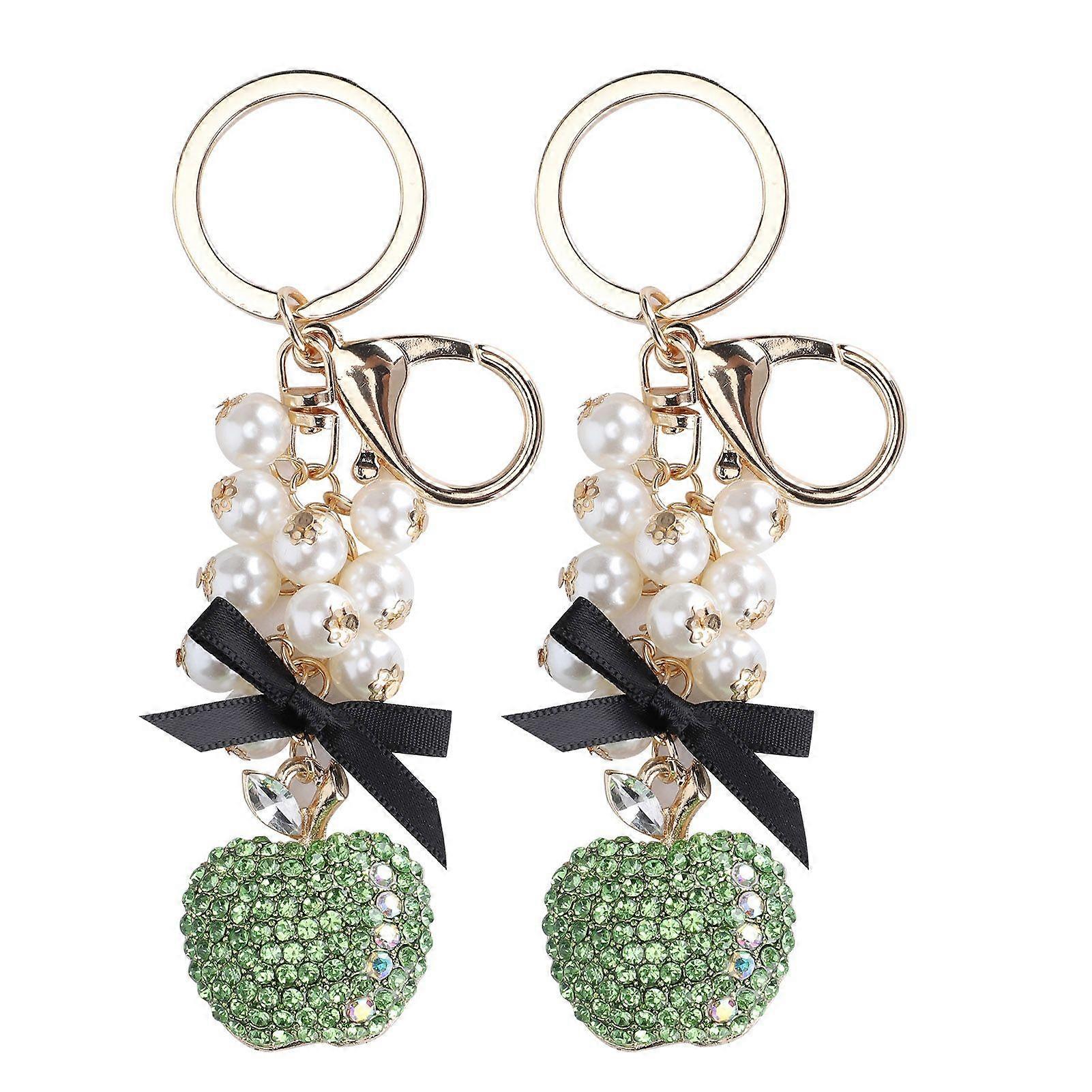 2025 Latest Model  2Pcs Keychain Pendant Pearl DiamondStudded Fruit Shape Key